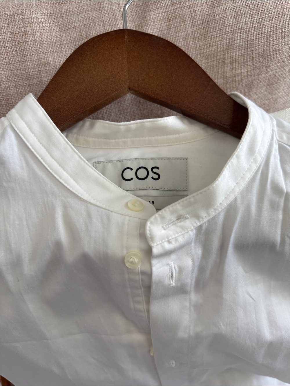 COS White Band-Collar Casual Button-Down Shirt
